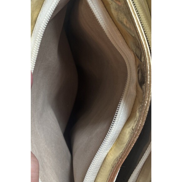 Vintage Rare Unique Metallic Berrita Italian Leather Purse Bag Gold Pockets Zip - Picture 11 of 16